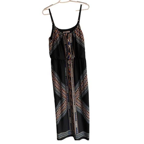 Bailey Blue Maxi Dress L Tribal Geometric Print Black Boho Fall Style - Picture 5 of 7